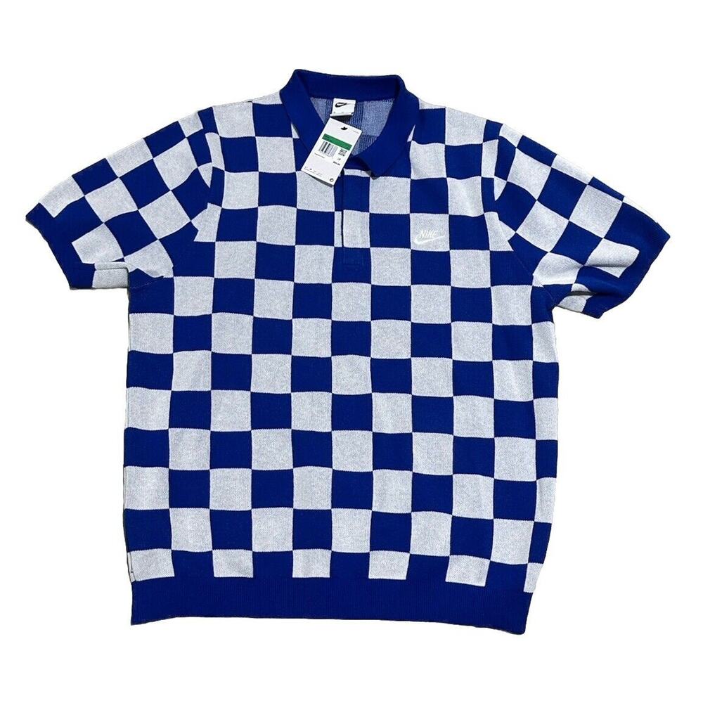 Nike Sportswear Club Checkers Polo Sweater Shirt Mens XL Game Royal (FN3422-480)